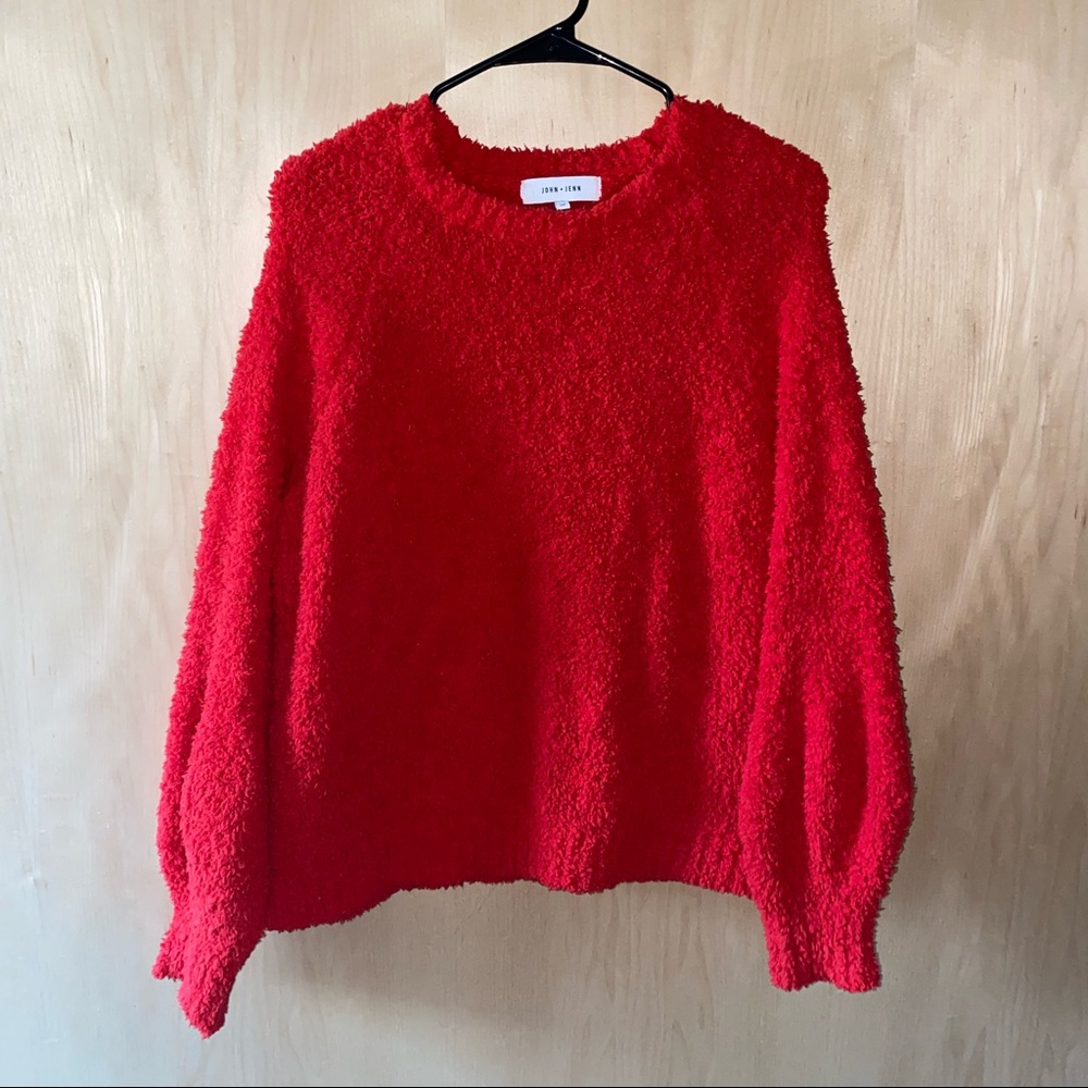 John + Jen Red Fuzzy Sweater